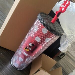 Disneyland Minnie Mouse Pink Studded Tumbler with Straw